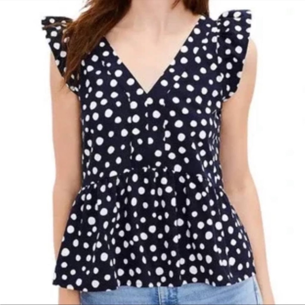 Loft Flutter Sleeve V-neck Polka Dot Top